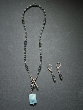 #19. Blue Bead Necklace and Earring Set